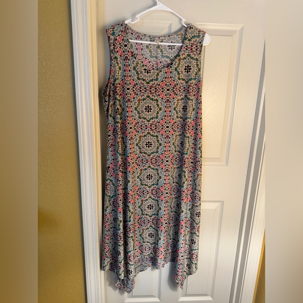 Tacera Pink and Green Mosaic-Print Sleeveless Maxi Dress